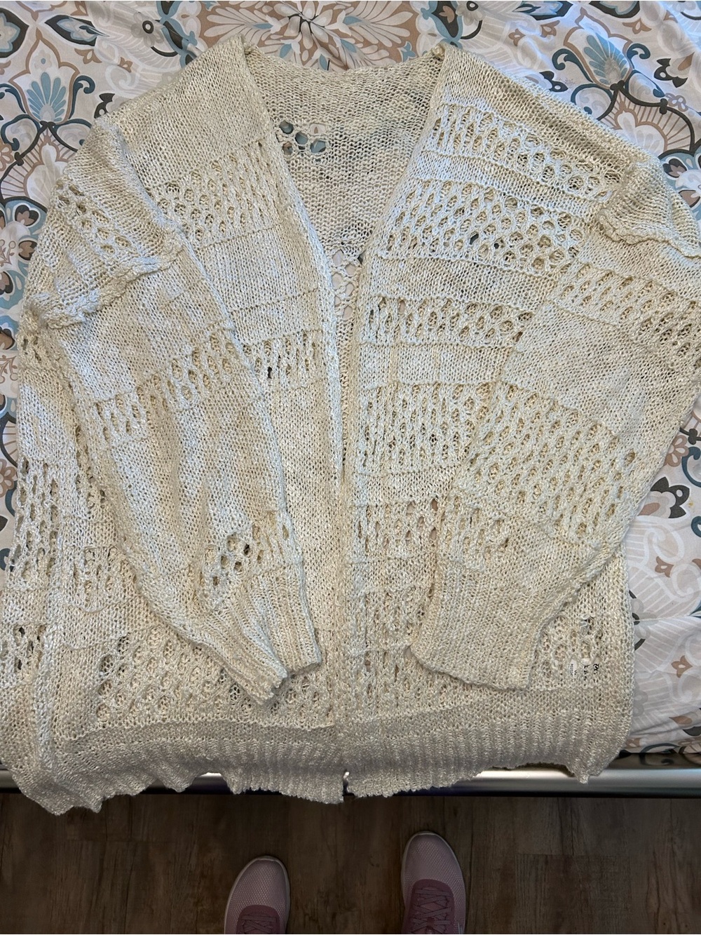 Women’s Open-Front Cream Knit Sweater Cardigan-XL